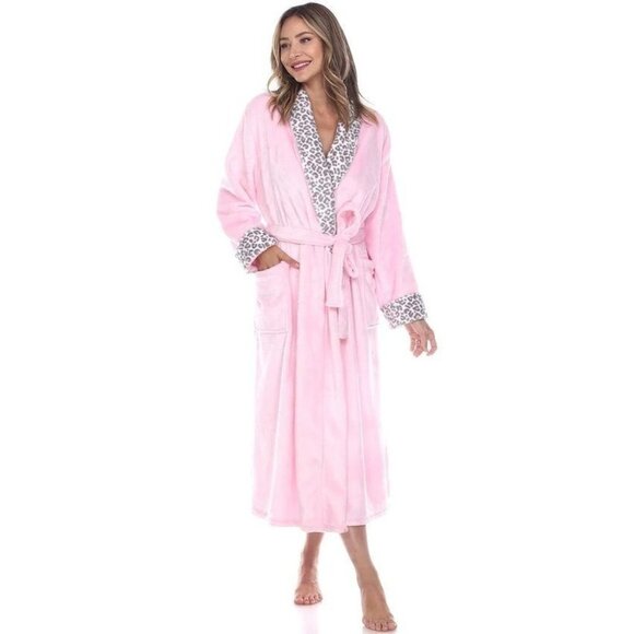NWT PINK & GRAY SUPER SOFT PLUSH LEOPARD PRINT LOUNGE SPA ROBE - 2XL/3XL - Picture 2 of 7